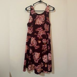 Women’s Plus Size 1x Forever 21 Burgundy Floral Skater Dress NWT